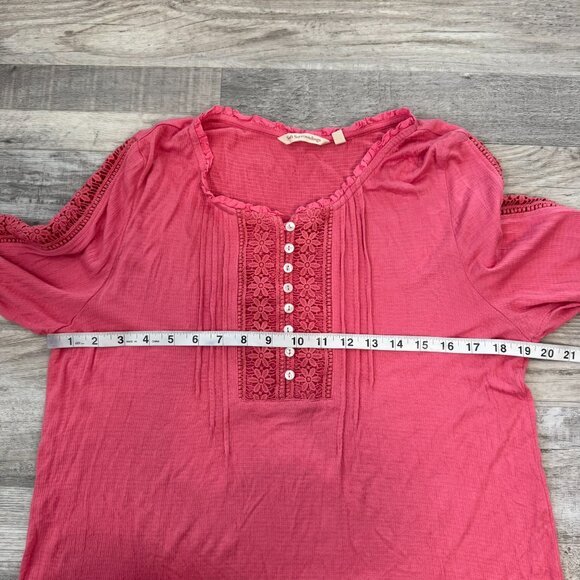 Soft Surroundings pink knit lace panel long sleeve tunic size medium O3 - Picture 9 of 10
